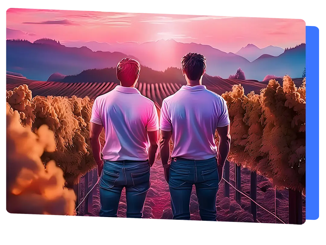 VA&Co - Socofinex - deux associés du cabinet comptable vue de dos, contemplant une parcelle de vigne